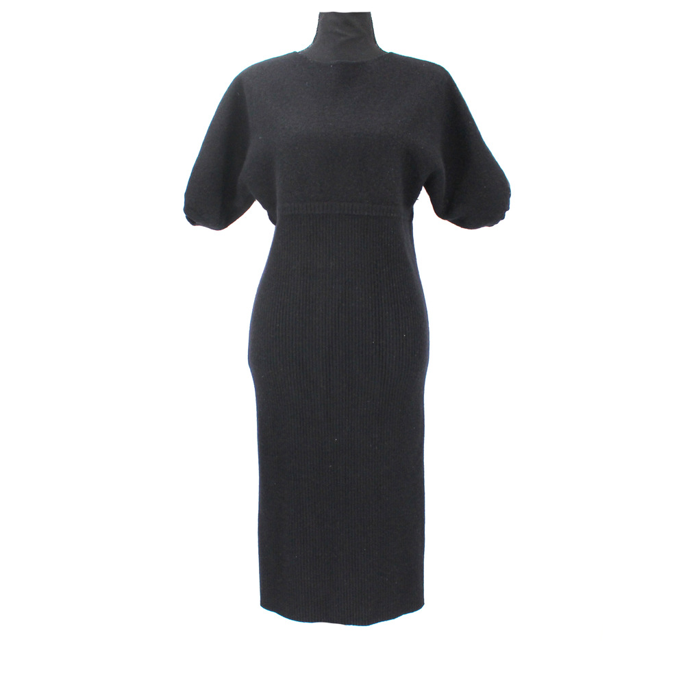 Hatch Maternity Wool Midi Dress Black Boiled Wool Ribbed Knit Puff Sleeve Size M